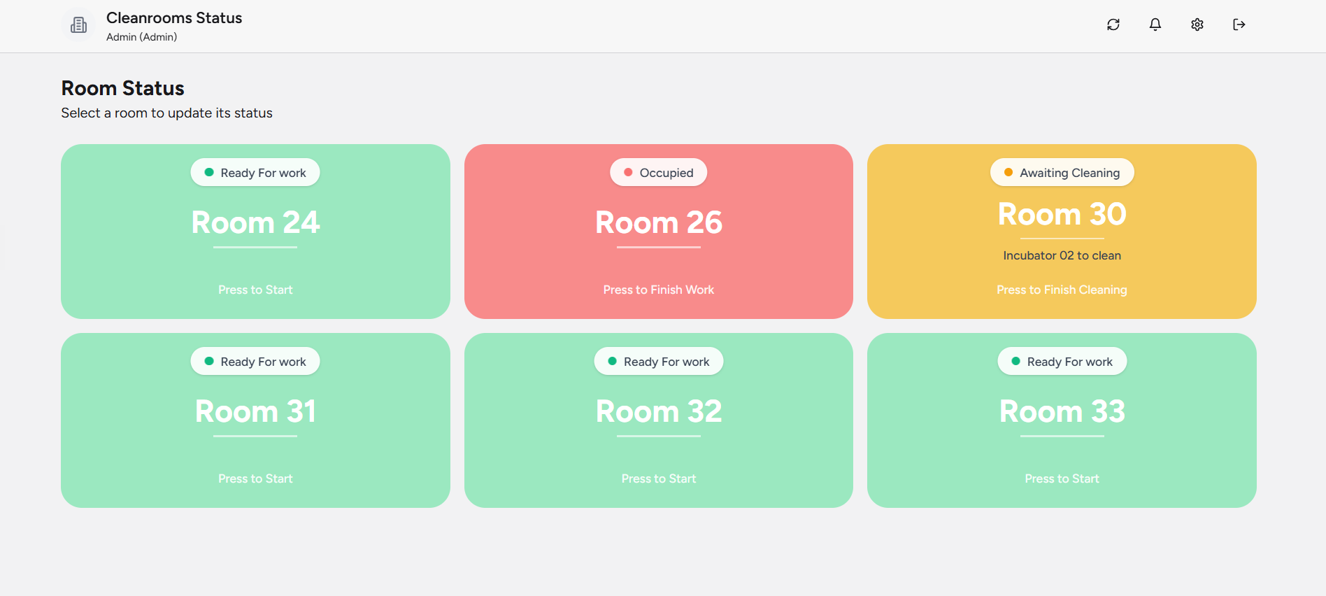 Cleanroom status dashboard screenshot